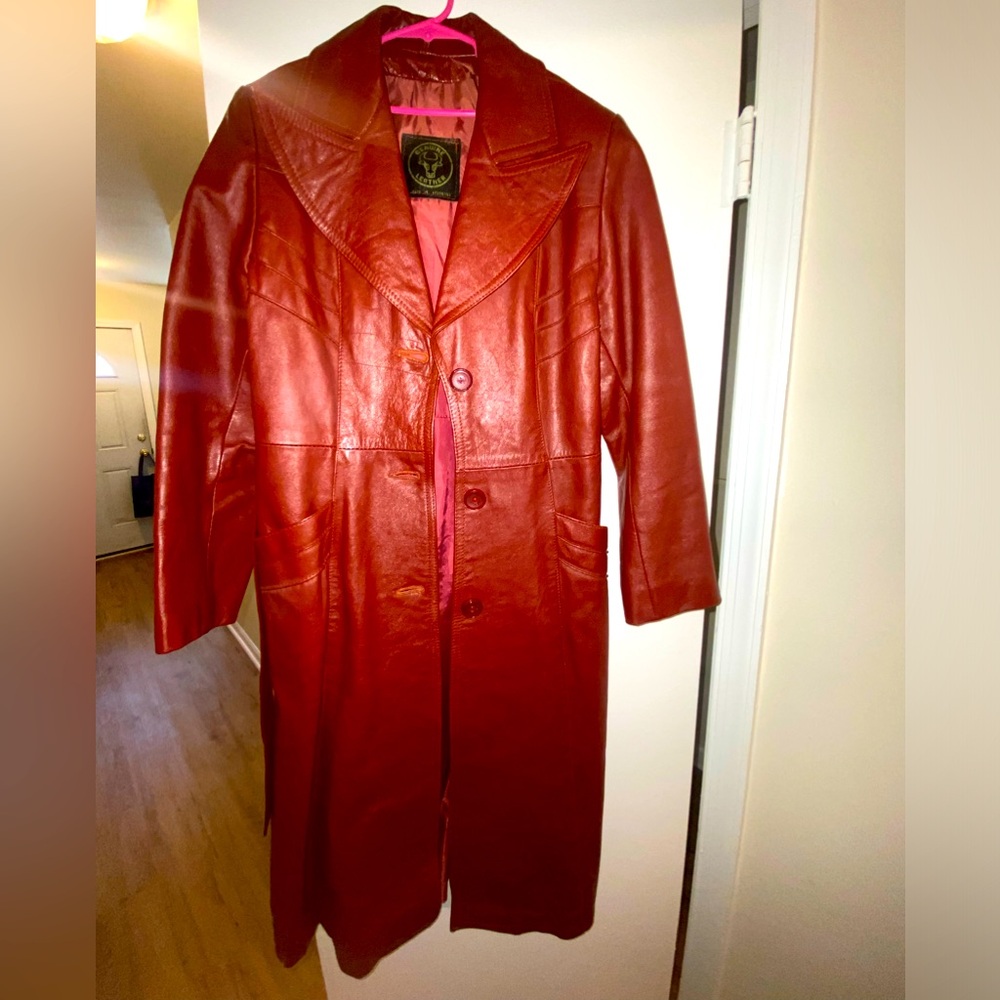 Women’s genuine leather trench coat Sz 8 /M - vintage